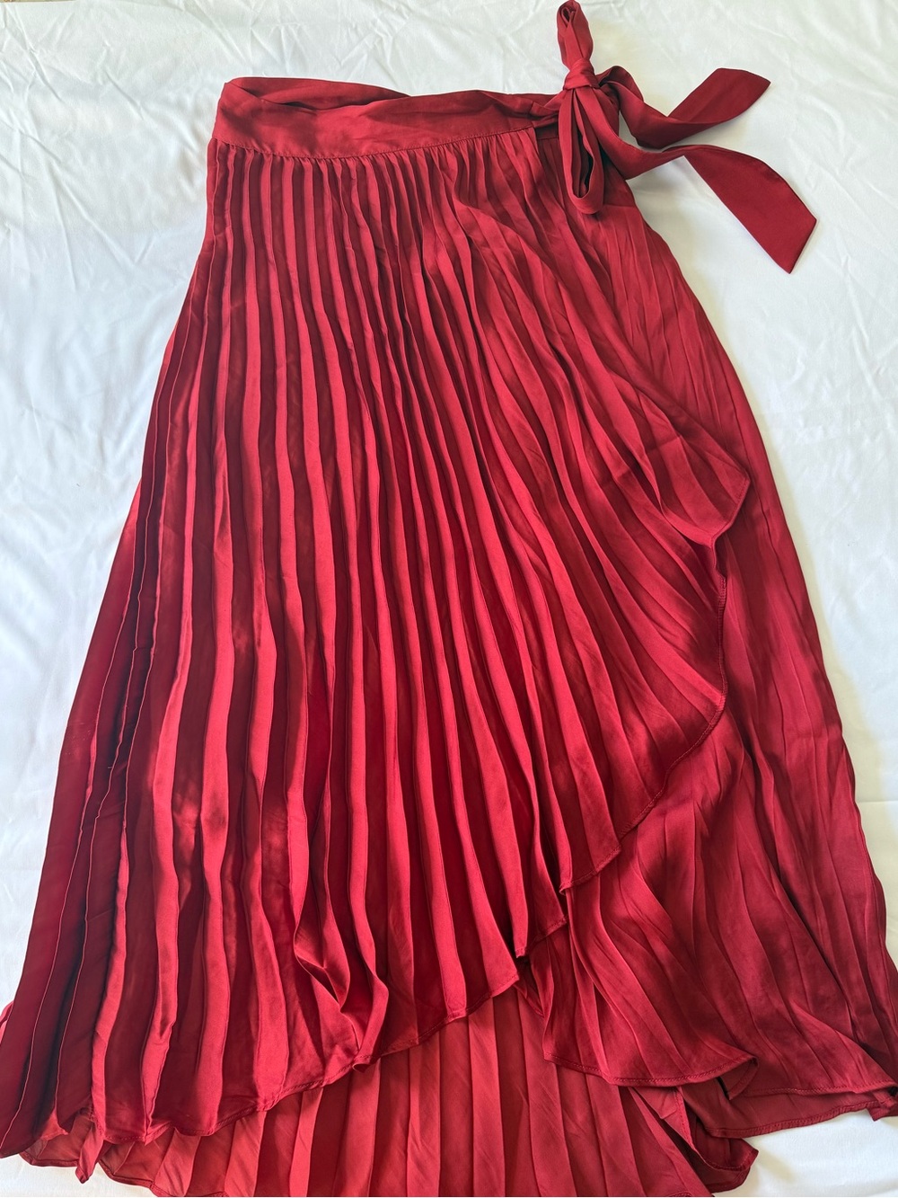 H&M Red Pleated Wrap Midi Skirt with Tie Waist- Size US 2- Women